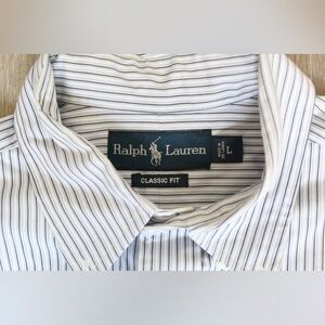 Polo Ralph Lauren Shirt Men L Blue Striped Classic Fit Short Sleeve Pony Preppy